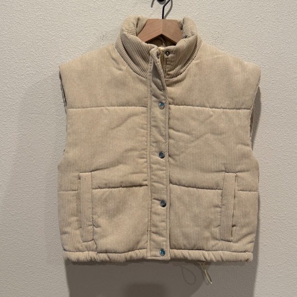 SAY WHAT Jackets & Blazers - SAY WHAT Women Puffer Vest Size M Corduroy Tan Quilted Gorpcore Streetwear New